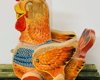 Vintage Fisher Price Wooden Pull ~ *THE CACKLING RED HEN*