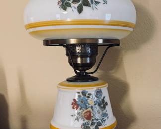 Vintage Hurricane Lamp Accurate Casting White Yellow Flowers