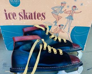 Vintage Children's Ice Wing Leather Skates, Boxed, Brown & Black.