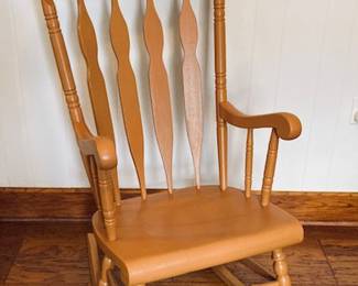 Solid Oak Wood Rocking Chair.
