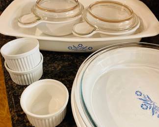 Variety of Corning Ware. Cornflower with Lids.