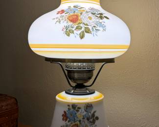 Vintage Hurricane Lamp Accurate Casting White Yellow Flowers