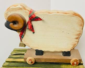 Farmhouse Wooden Ram Sheep On Wheels