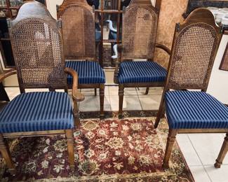 Mid 20th Century Faux Bamboo Caned Chair Set. Set of 4.