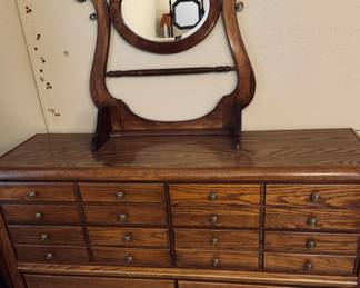 BROWN WOOD FRAME WITH BEVEL MIRROR FOR DRESSER. Vintage 6 Drawer Wood Dresser.