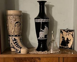 Beautiful German ceramic boot, anniversary bell, silhouette art 