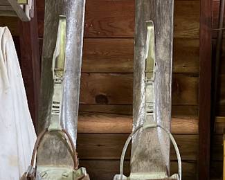Antique Strand adult skis and poles 