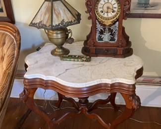 Bradley & Hubbard Lamp, Marble Top Table, Clock 