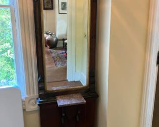 Walnut Eastlake Pier Mirror with marble shelf ca. 1880’s