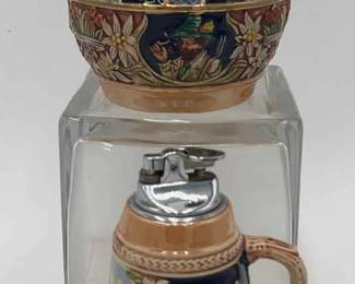 Vintage West German Table Lighter and Spinner Ashtray