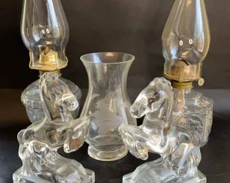 Fostoria Hhorse Bookemds and Glass Lanterns