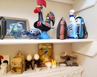 Hand Painted Rooster, Egg Holders, Egg Scale, Match Holder, Glass Fish, New Iron