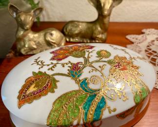 Brass Deers, Hand Painted Large Trinket Dish