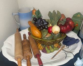 Rolling Pins, Turkey Platter, Fruit Bowl, Salt Glaze Pitcher