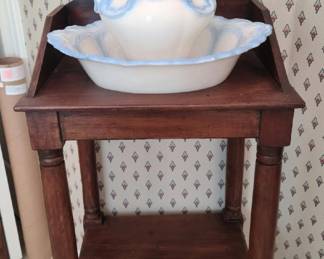 Oak Wash Stand with Pitcher and Bowl