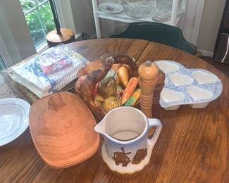 pepper mills, pitcher, cupcake pottery pan