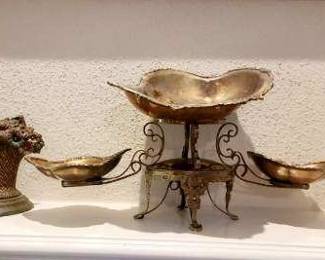 1950s Mottahedeh 3 Piece Brass Table Epergne 