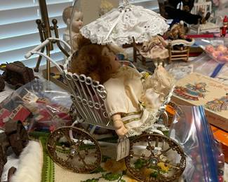 Vintage Metal Victorian Doll Stroller
