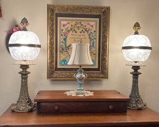 Pair of Hollywood Regency Crystal & Brass Lamps