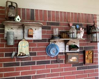 Wood shelves, Lanterns, Enamel