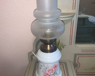 Milk Glass Lamps with Roses