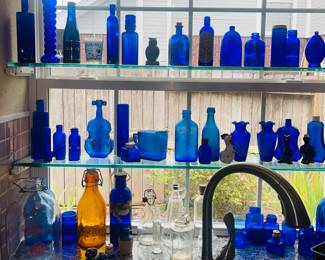 Cobalt Bottles, Depression Glass, Gal Milk Jug, Vintage Straw Holder 