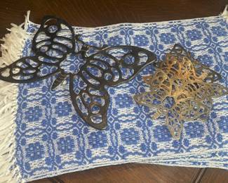 Butterfly Trivets & Blue White Woven Placemats 