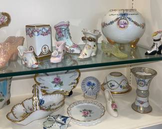 Porcelain Shoes, Variety of Hand Painted Porcelain Bowls, Plates and Trinket Boxes, Candle Holders