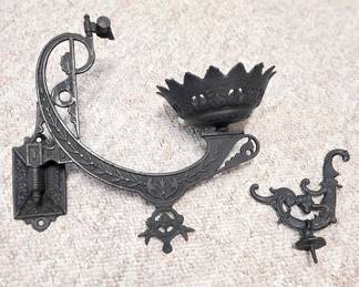 Victorian Cast Iron Oil Lamp Holder &. Wall Hook 