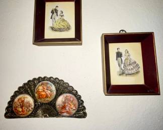 Vintage Prints, Vintage Porcelain and Brass Fan