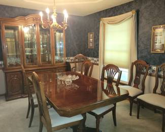 Double pedestal dining table, 8 chairs sold separately