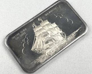 1oz Silver Vintage Old Ironsides Ship Bar .999