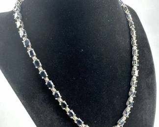 925 Silver (46) Deep Blue Sapphire Gems Necklace