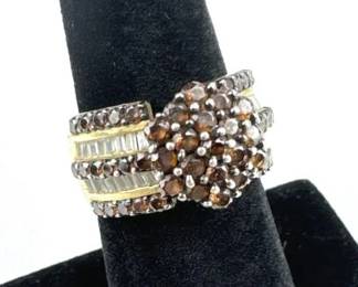 925 Silver Garnet and Quartz Band Ring