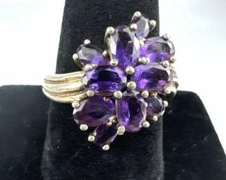 925 Silver 10-Gem Amethyst Ring