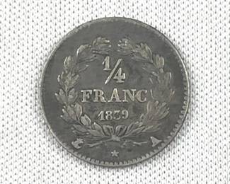 1839 France Silver 1/4 Franc Rare Coin
