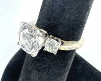 925 Silver Large Round White Sapphire Ring