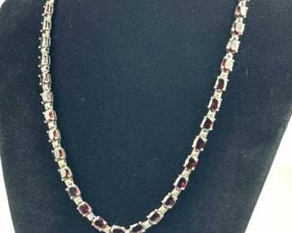925 Silver 46-Garnet Gemstone Tennis Necklace