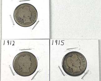 1907, 1912, 1915 Barber Silver Quarter