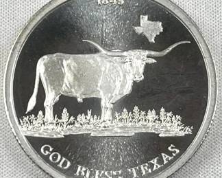 1oz Silver Texas Longhorn/Alamo Round .999