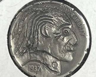 1937 Buffalo 'Hobo' Nickel Art, Albert Einstein