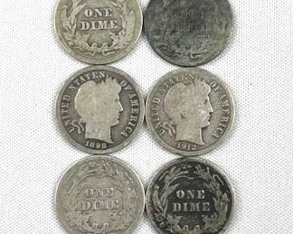 (10) Barber Silver Dimes Assortment