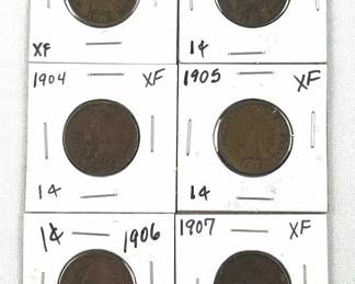 (6) Quality Indian Head Cents, Approx XF