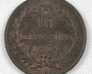 1894 Italy 10 Centesimi Unc. (Trace of Red)