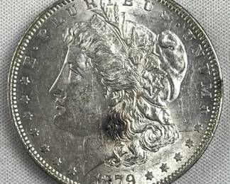1879 Morgan Silver Dollar, US $1 Coin, UNC