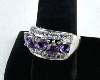 925 Silver Trillion Cut Amethysts w/ Tanzanite