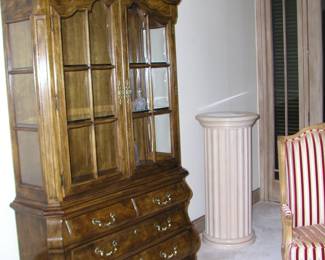 1800's Dutch Style Burl Walnut Bombay Cabinet. Six blown glass bubble panels under serpentine molded cornice, on bombay chest, brass pulls. Excellent condition. Asking $1,195. 