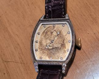 Absolutely incredible custom-ordered 18k with diamonds automatic watch. Made by Montana Watch Co. (making custom-made watches since 1922). See Kathy at sale for more info.