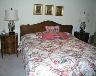 Mid-Century Walnut French Provincial Headboard / King-size bed. Serpentine Crest King Bed. Asking $245. Linens not included.