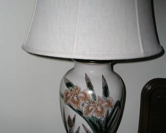 Pair of Japanese Gold Imari Floral Table Lamps. Decorated with irises with gold enameling on teak style base. Early 1900s. Excellent condition. Asking $250 for pair.